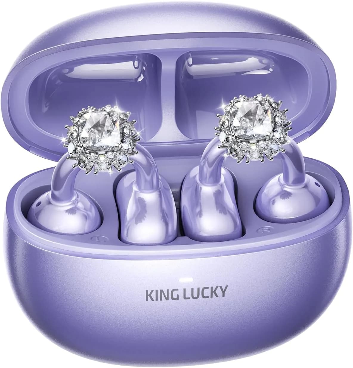 Kinglucky A8 Jewelry Clip-On Earbuds in Purple, detail view