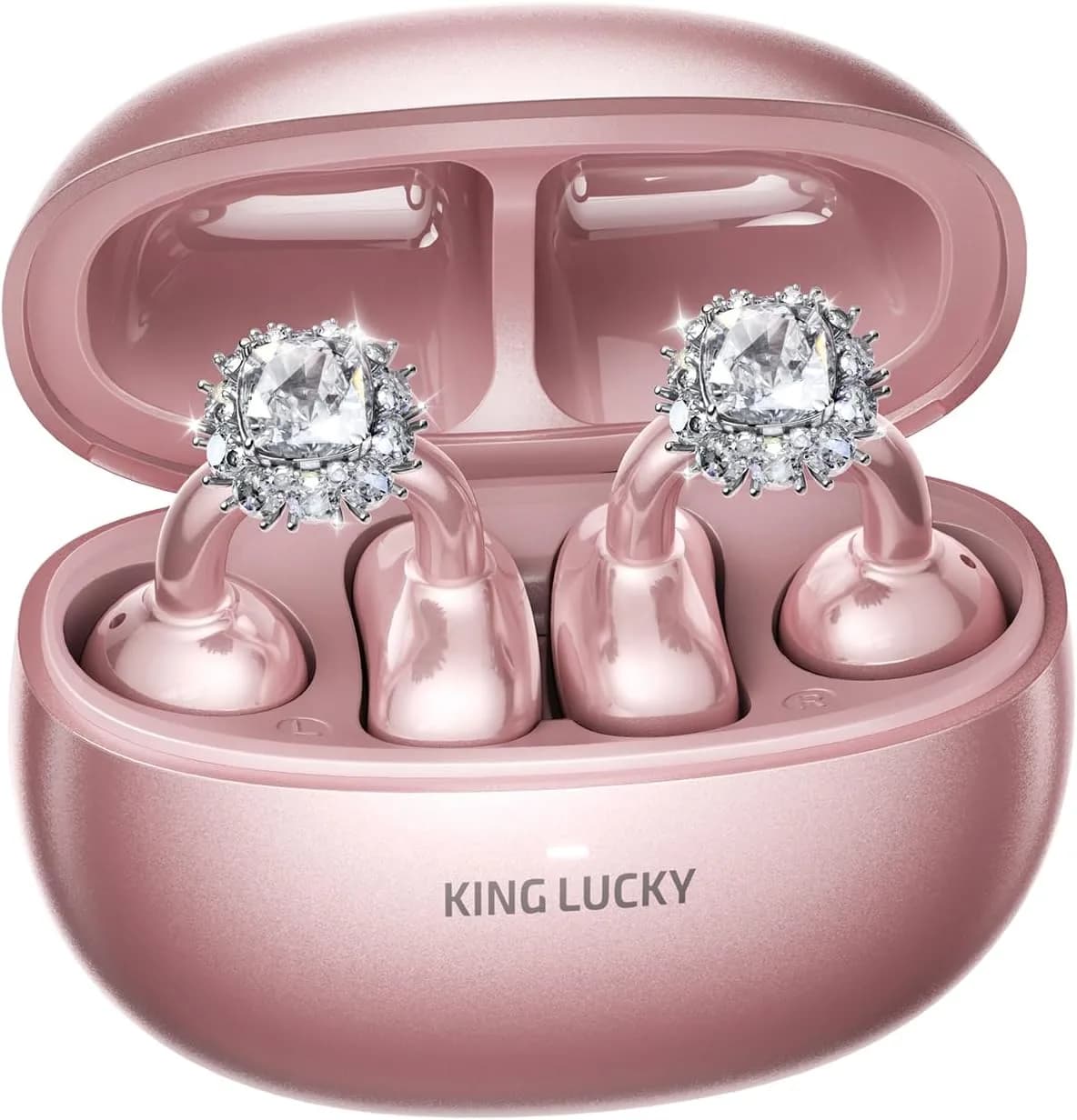 Kinglucky A8 Jewelry Clip-On Earbuds in Pink, side view