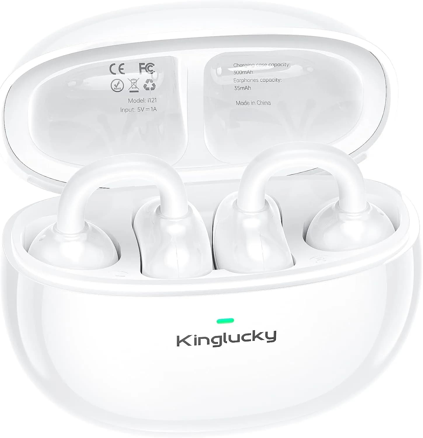 Kinglucky A8 Open Ear Earbuds in White, detail view
