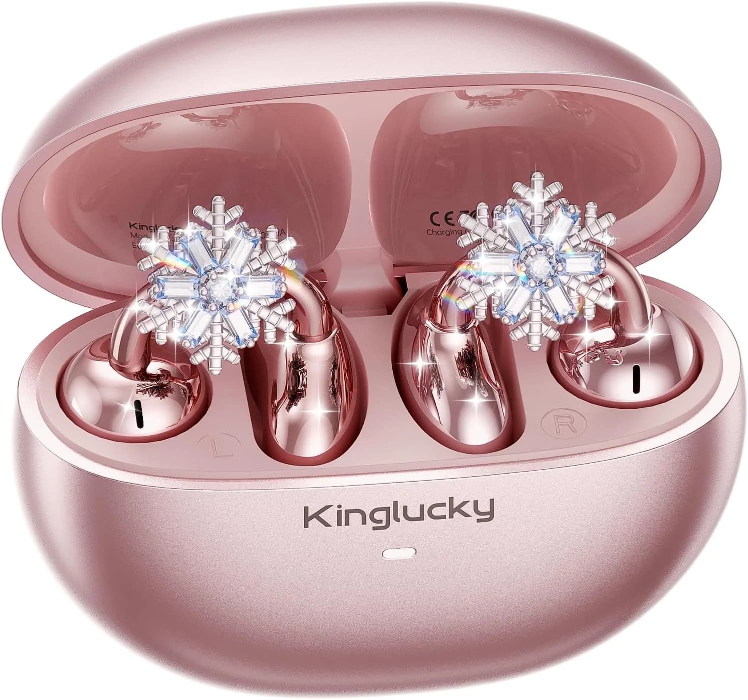 Kinglucky A8 Jewelry Clip-On Earbuds in Pink Snow, back view