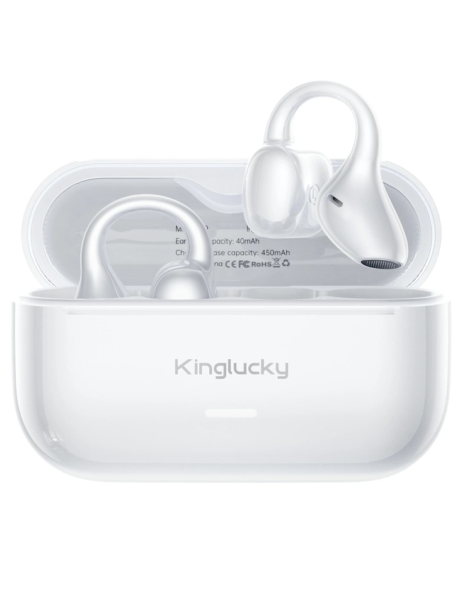 Kinglucky A9 Open Ear Headphones in White, front view
