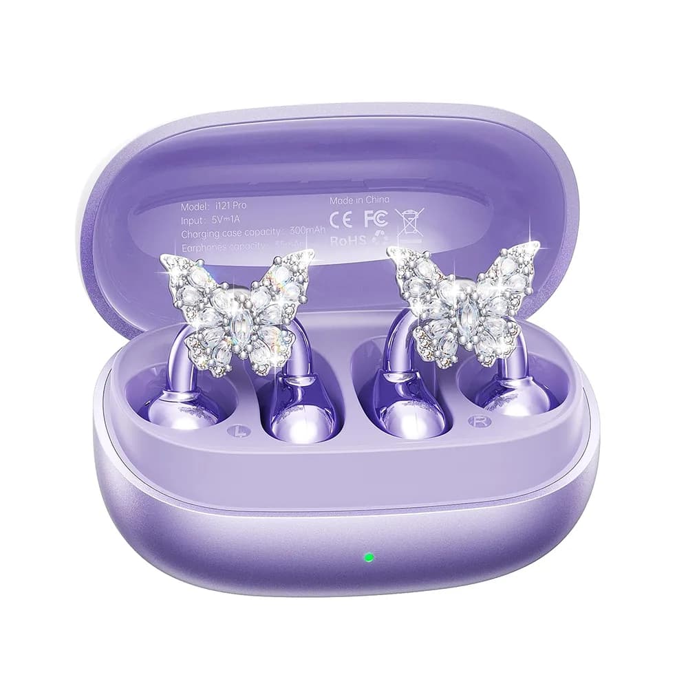 Kinglucky i121 Pro Clip-On Open-Ear Earbuds with Jewelry Earrings in Purple, side view