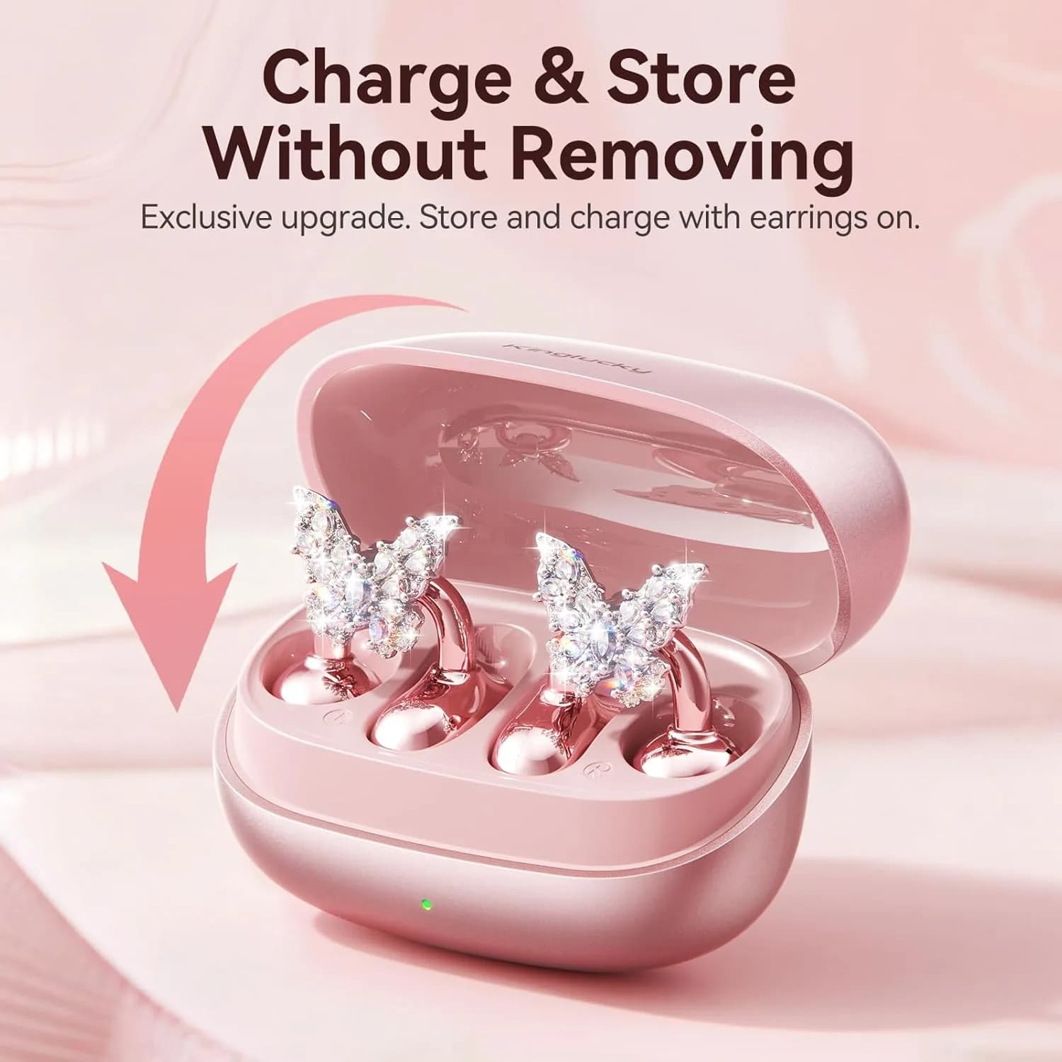 Kinglucky i121 Pro Clip-On Open-Ear Earbuds with Jewelry Earrings, in use 1