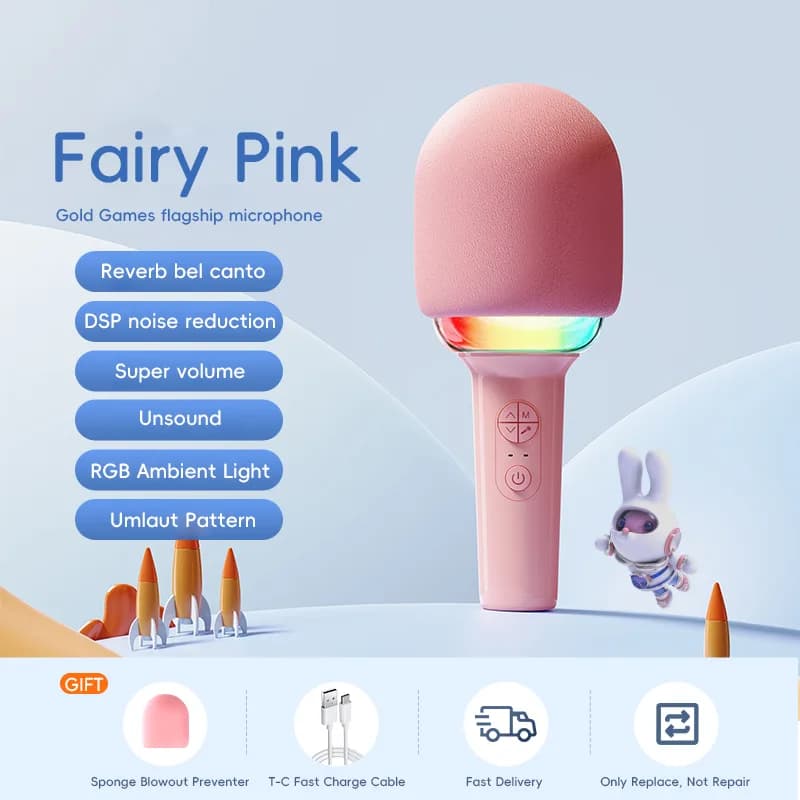 Kinglucky L8 Kids Karaoke Microphone in White, side view